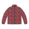 Red Puffer jacket with boomerang print