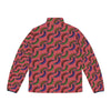 Red Puffer jacket with boomerang print back view