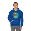 A boy wearing a blue hoodie
