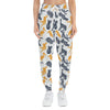 A woman wearing a pair of pants with animal print