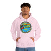 A man wearing pink hoodie