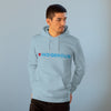 A man wearing a blue hoodie