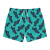 Blue green short swim trunks with fish print 