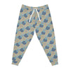 Front photo of a pair of pants with strings with circle pattern