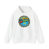 White Hoodie with Many Nations, One Earth print in the middle
