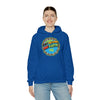 A girl wearing a blue hoodie
